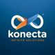 Logo with infinity symbol, "konecta" text, and "INFINITE SOLUTIONS" below on blue background.