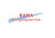 Logo mit Text "RAMA Reinigungsservice" und blauen Wasserblasen auf weißem Hintergrund.