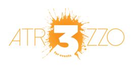 Logo de "Atr3zzo" en naranja, con salpicaduras de pintura y las palabras "for events" debajo.
