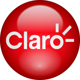 Logo redondo da Claro em fundo vermelho com texto branco.