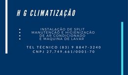 Imagem de anúncio da HG Climatização oferecendo serviços de ar condicionado e máquinas de lavar.