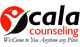 Logo of Cala Counseling with red and black abstract figures and text.