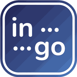 Blaues Logo mit der Aufschrift „in go“ und Brailleschrift-Punkten dazwischen.