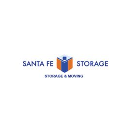 Santa Fe Storage logo with a blue and orange box icon, text: "Storage & Moving."