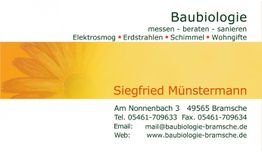 Visitenkarte von Baubiologie: Siegfried Münstermann, Adresse und Kontaktinformation.