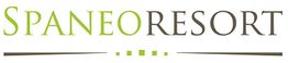 Logotipo de Spaneo Resort en letras verdes y negras con líneas decorativas debajo.