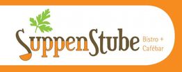 Logo mit "Suppenstube", Petersilienblatt und Text "Bistro + Cafébar" in orange und braun.
