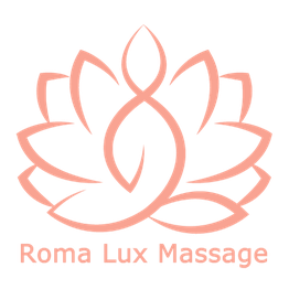 Logo di un fiore stilizzato con la scritta "Roma Lux Massage" sotto.