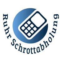 Kreis mit Symbol und Text "Ruhr Schrottabholung", blaues Design, Logo-Stil.
