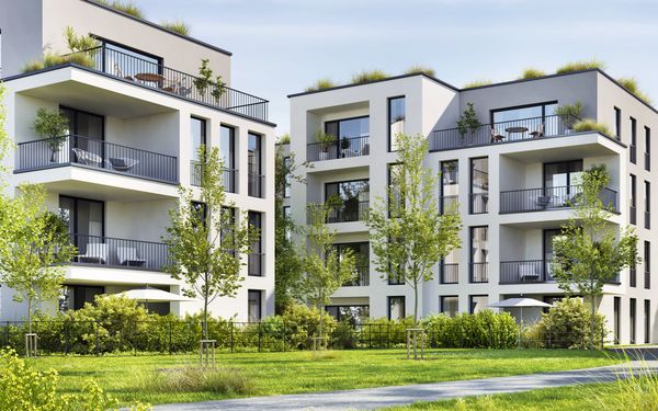 Ein moderner Gebäudekomplex in Solingen. 