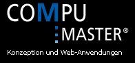 Logo mit Text "COMPU:MASTER. Konzeption und Web-Anwendungen" vor schwarzem Hintergrund.