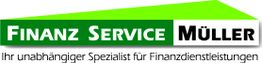 Logo: "Finanz Service Müller", grüner Hintergrund, Slogan unten: "Ihr unabhängiger Spezialist."