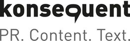 Logo mit Text: "konsequent PR. Content. Text."