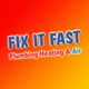 "Fix It Fast Plumbing, Heating & Air" on a red-orange gradient background.