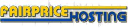 Logo von "FairPrice Hosting" in gelben und blauen Buchstaben auf weißem Hintergrund.
