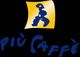 Logo mit blauer Silhouette und gelbem Hintergrund, darunter der Schriftzug "più caffè".