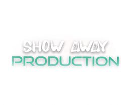 Texte "Show Away Production" en blanc et turquoise sur fond transparent.