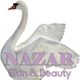 Schwan mit Text "NAZAR Skin & Beauty" in lila Schrift vor einem weißen Hintergrund.