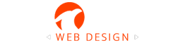 Logo with orange circle, abstract design, and "Web Design" text below.