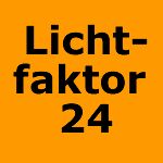 Orange Hintergrund mit schwarzem Text: "Lichtfaktor 24".