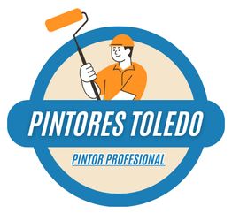 Logotipo de Pintores Toledo: ilustración de un pintor con rodillo y casco anaranjado.