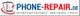 Logo von Phone-Repair.de mit gebrochenem Smartphone-Display und Schriftzug für Reparaturen.