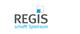 Logo mit Text "REGIS schafft Spielraum" und einem blauen Quadrat oberhalb des Buchstabens 'I'.