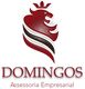 Logotipo com leão vermelho estilizado e texto: "DOMINGOS Assessoria Empresarial".