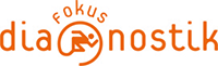 Logo mit dem Schriftzug "Fokus Diagnostik" in Orange, ein Menschensymbol im Buchstaben "g".