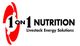 Logo of "1 on 1 Nutrition" with "Livestock Energy Solutions" in black and red text.