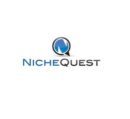 Logo of NicheQuest with a blue and black magnifying glass design.