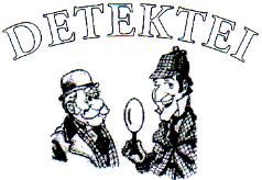 Illustration von Detektiven mit Lupe und Schriftzug "Detektei".