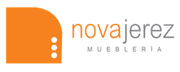 Logo de Nova Jerez Mueblería, fondo blanco con texto en naranja y negro.