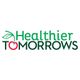 "Healthier Tomorrows logo with a leaf and apple graphic in green and red text."