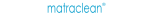 Textlogo "matraclean" in blau mit einem Markensymbol.
