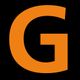 Letra "G" grande en color naranja sobre fondo negro.