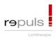 Logo mit Schriftzug "repuls" und "Lichttherapie", daneben ein Ausrufezeichen in Rottönen.