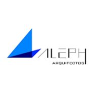 Logotipo de Aleph Arquitectos con un triángulo azul y texto negro.