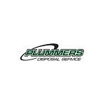 Logo of Plummers Disposal Service with green text and a swoosh graphic on a white background.