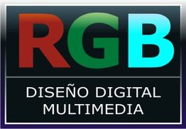 Texto "RGB Diseño Digital Multimedia" en colores rojo, verde y azul sobre fondo negro.
