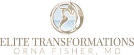 Elite Transformations logo with abstract swirl and text: Orna Fisher, MD.