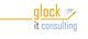 Logo mit Text „Glock IT Consulting“ in Gelb und Blau, mit steigender Pfeilgrafik.