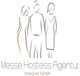 Strichzeichnung von drei Personen, darunter Text: "Messe Hostess Agentur Interpret GmbH".