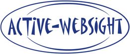 Logo mit Schriftzug "ACTIVE-WEBSIGHT" in blauer, geschwungener Schrift mit ovalem Rand.
