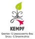 Logo von Kempf: Grünes Blatt mit Blüten über Schriftzug "Garten- & Landschafts-Bau, Spiel- & Sportplätze".