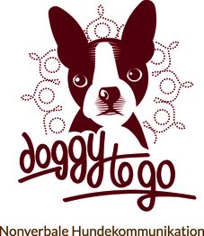 Illustration eines Hundes mit dem Text "doggy to go: Nonverbale Hundekommunikation".