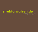 Logo mit Text "strukturwalzen.de" in Gelb und "simply unique" in Grau auf braunem Hintergrund.