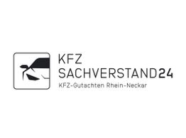 KFZ Sachverstand24 Logo mit Auto-Symbol, Text: KFZ-Gutachten Rhein-Neckar.