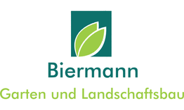 Grünes Logo mit Blättern und Text: "Biermann Garten und Landschaftsbau".