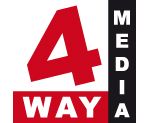 Logo mit roter Zahl 4 und "WAY" auf weißem Hintergrund, "MEDIA" vertikal in Schwarz.